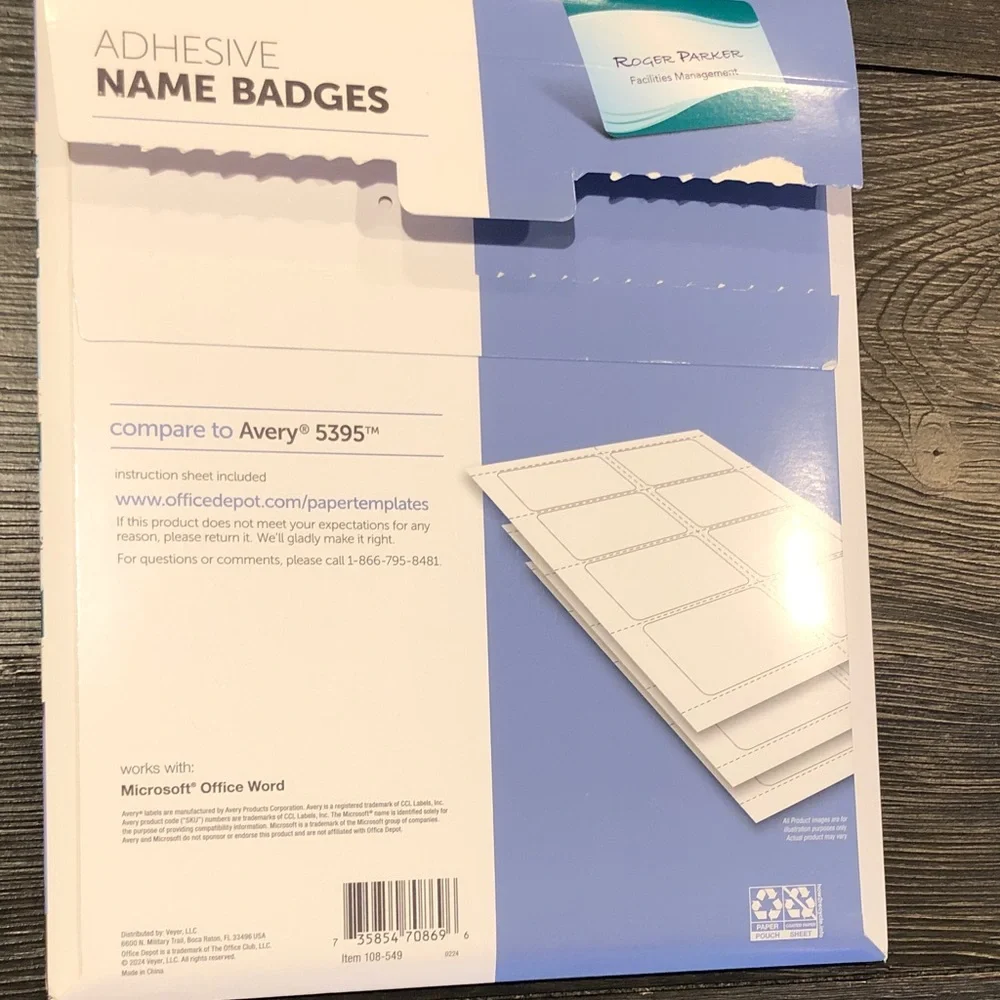 Office Depot Adhesive Name Badges - White